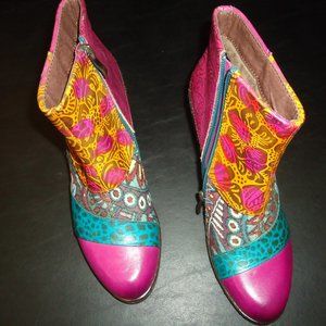 Socofy Floral Ankle Zipper Heeled Boots- NEW-  Size 38